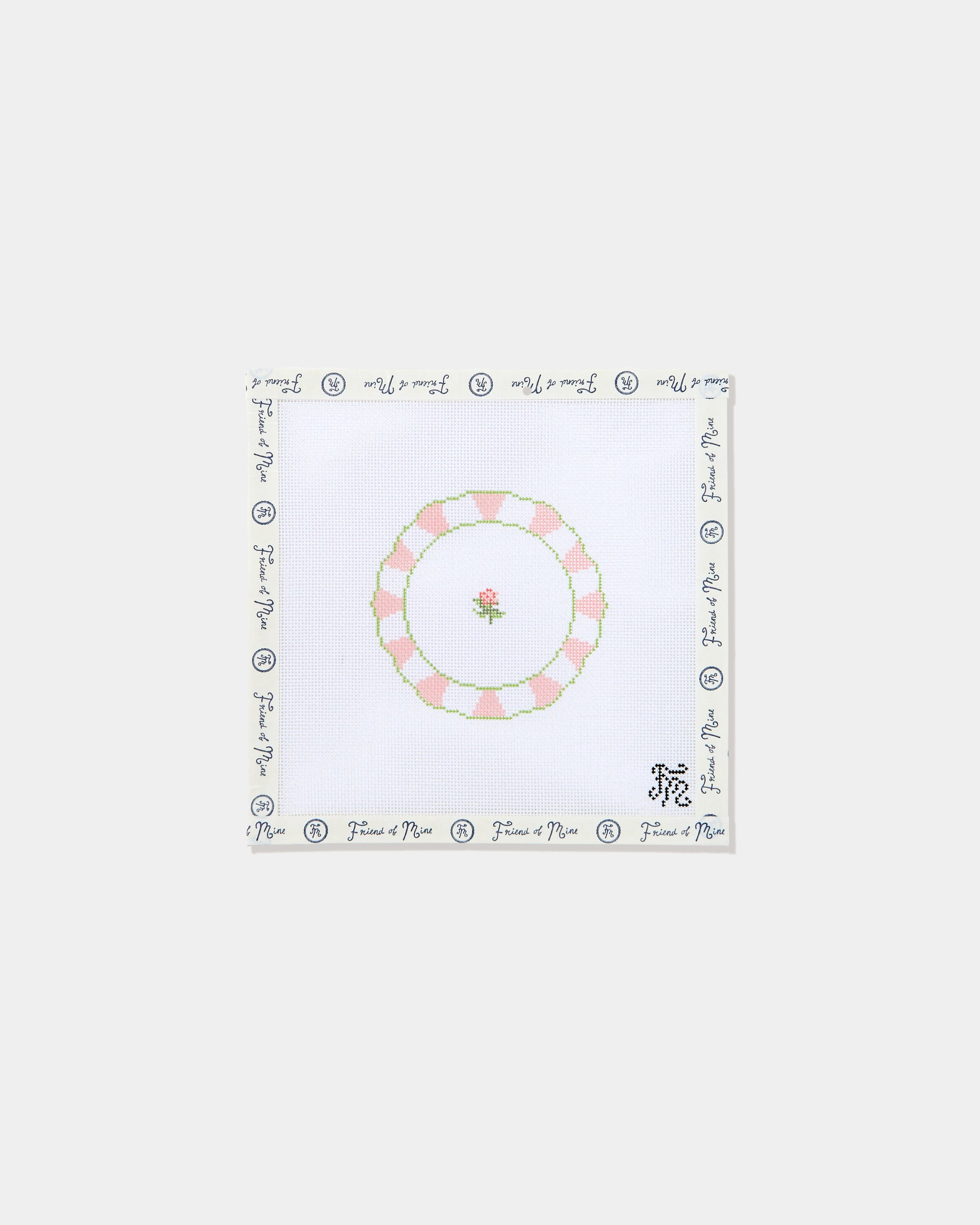 Green Pink Floral Plate Needlepoint Canvas