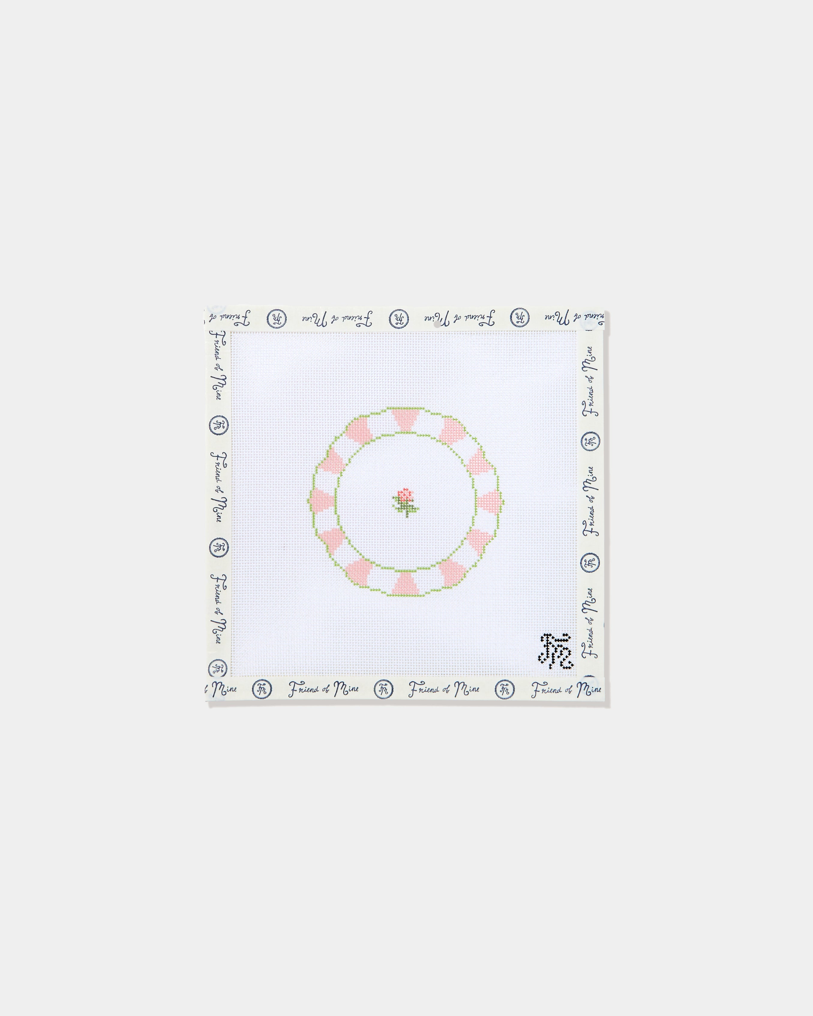 Green Pink Floral Plate Needlepoint Canvas