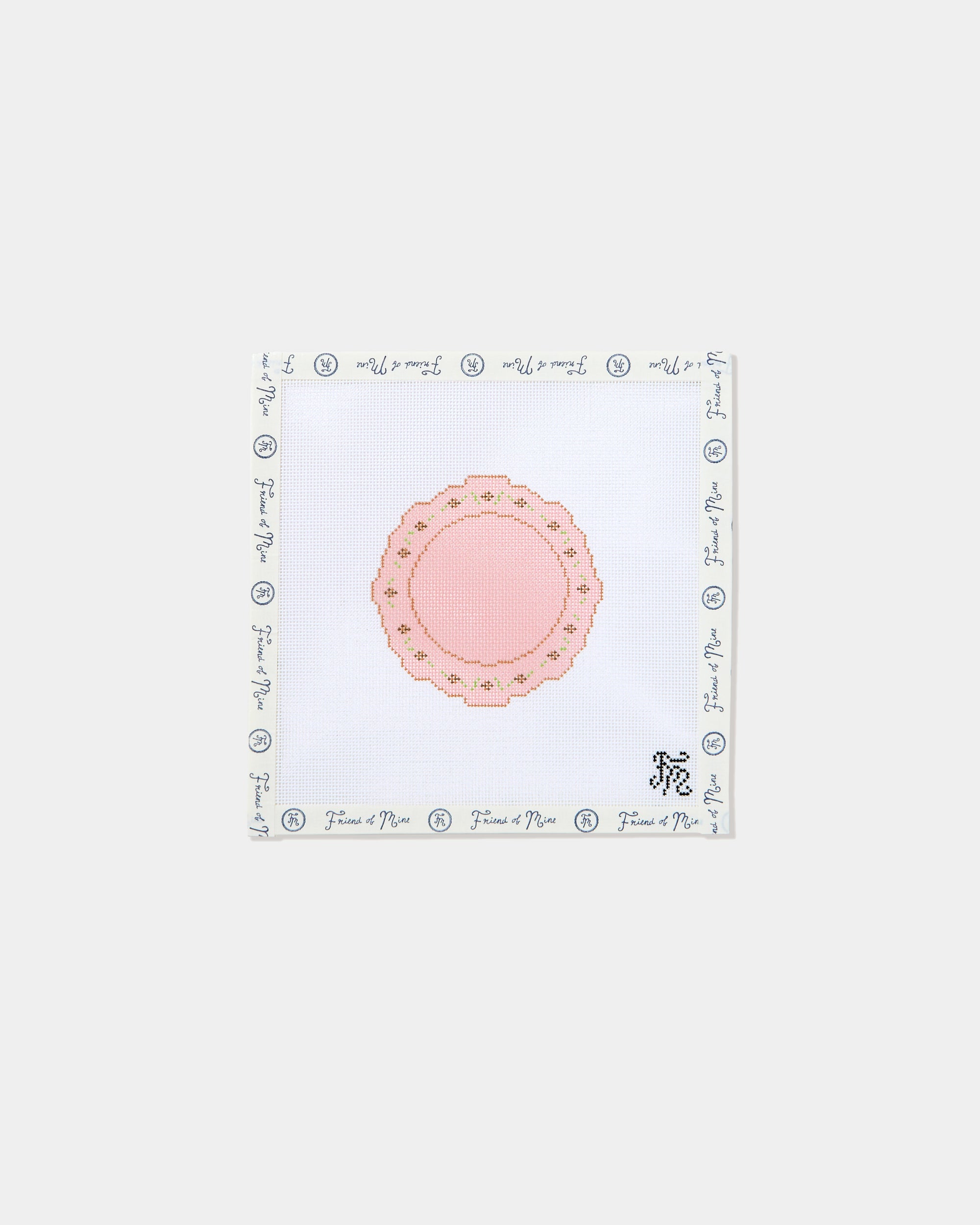 Brown Pink Floral Plate Needlepoint Canvas