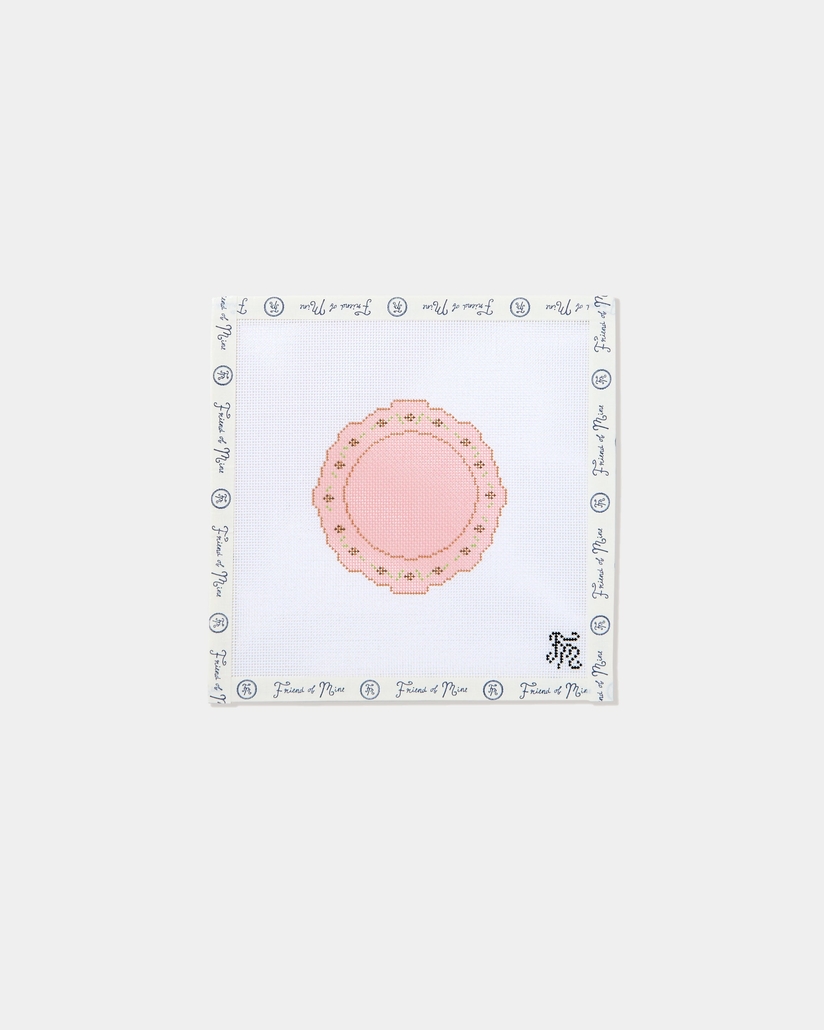Brown Pink Floral Plate Needlepoint Canvas