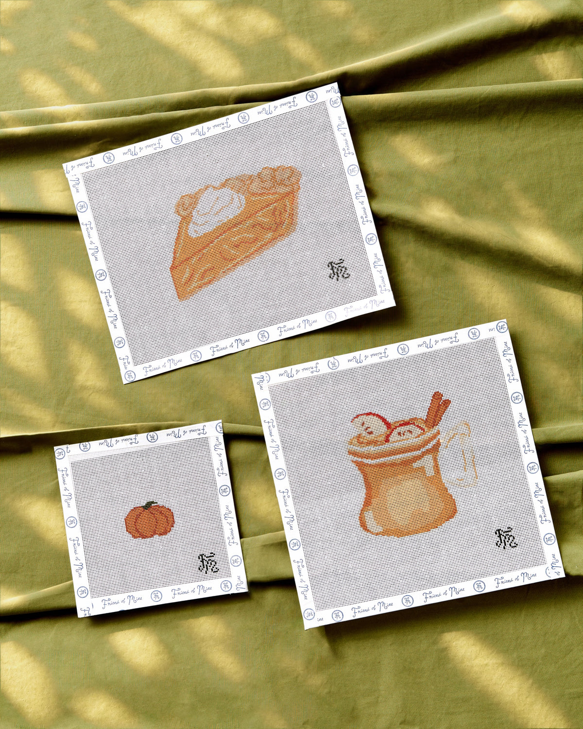 Apple Cider, Pumpkin Pie and Pumpkin Mini needlepoint canvases